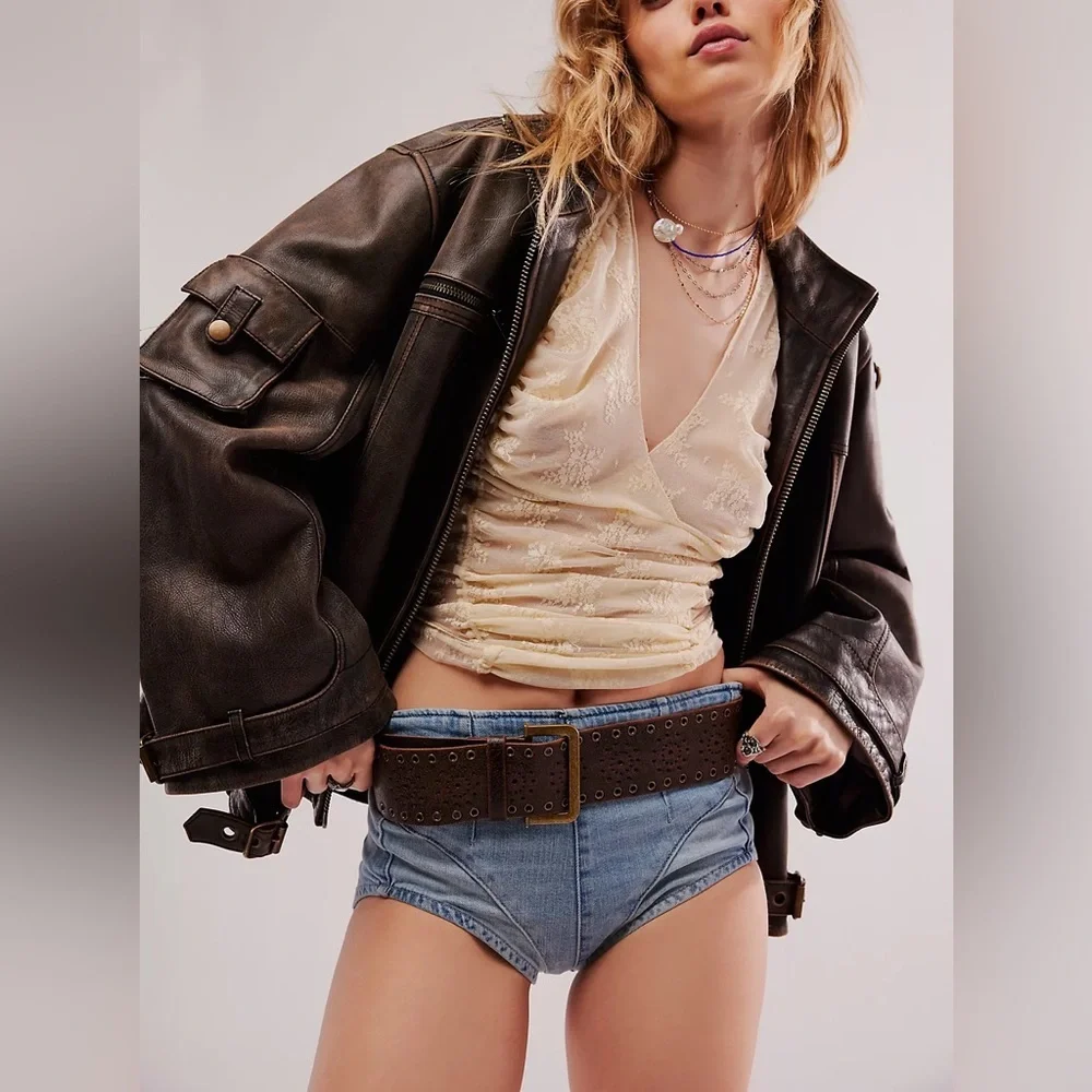 Free People We The Free Keep It Brief Denim Micro Shorts East Coast NEW $58! - Picture 4 of 7